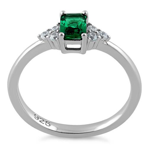 Sterling Silver Precious Emerald Cut Emerald CZ Ring