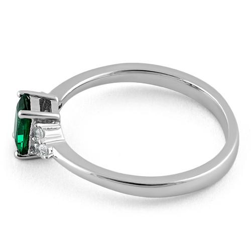 Sterling Silver Precious Emerald Cut Emerald CZ Ring