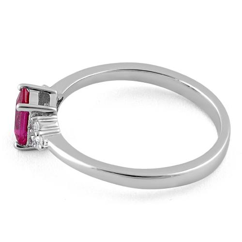 Sterling Silver Precious Emerald Cut Pink CZ Ring
