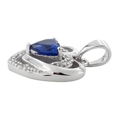 Sterling Silver Precious Heart Blue Sapphire CZ Pendant