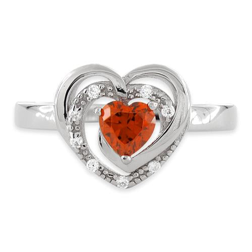 Sterling Silver Precious Heart Fire Orange CZ Ring