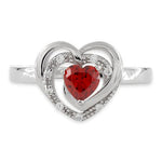 Sterling Silver Precious Heart Garnet CZ Ring