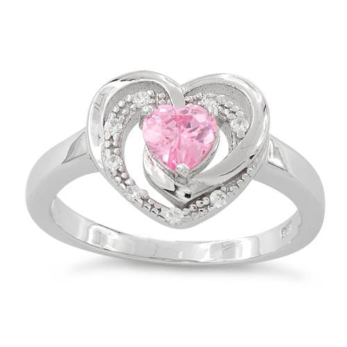 Sterling Silver Precious Heart Pink CZ Ring