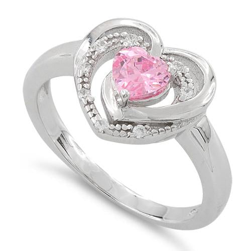 Sterling Silver Precious Heart Pink CZ Ring