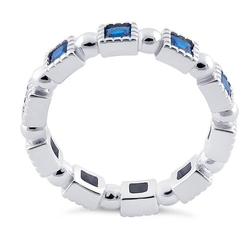 Sterling Silver Princess Cut Blue Spinel Eternity CZ Ring