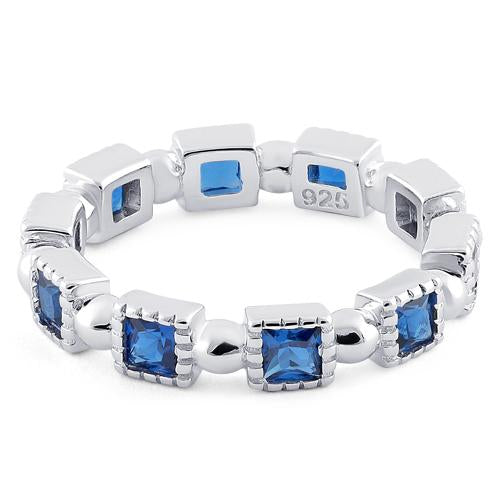 Sterling Silver Princess Cut Blue Spinel Eternity CZ Ring