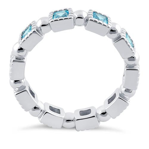 Sterling Silver Princess Cut Blue Topaz Eternity CZ Ring