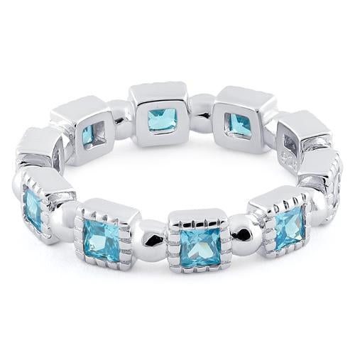 Sterling Silver Princess Cut Blue Topaz Eternity CZ Ring