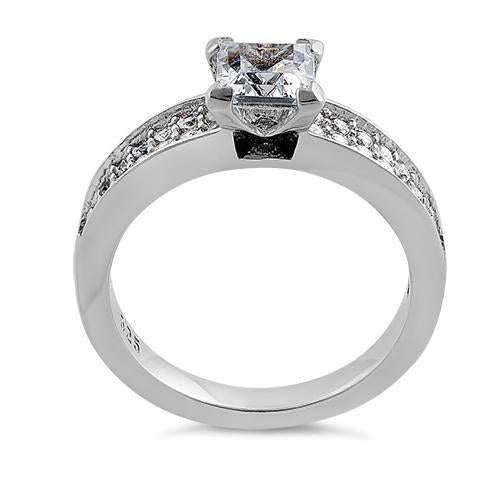 Sterling Silver Asscher Cut Clear CZ Engagement Ring