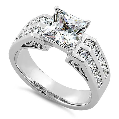 Sterling Silver Princess Cut Clear CZ Engagement Ring