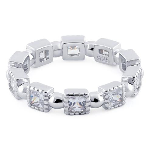 Sterling Silver Princess Cut Clear Eternity CZ Ring