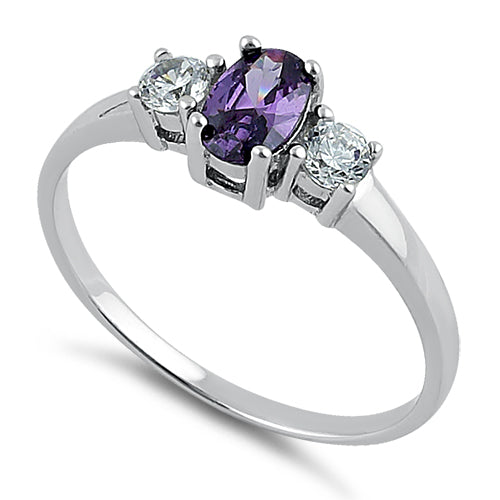 Sterling Silver Oval Cut Amethyst CZ Ring