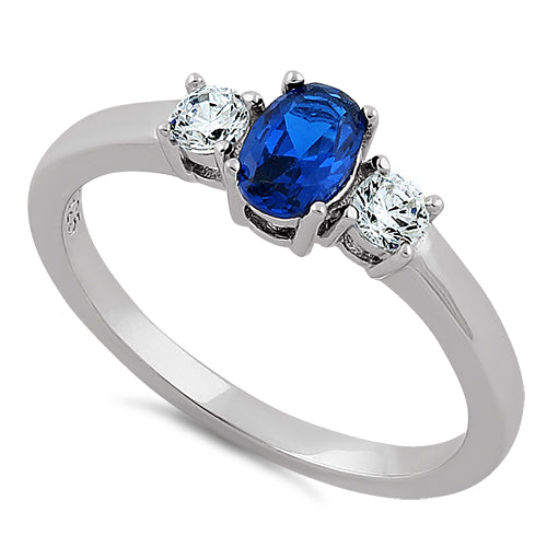 Sterling Silver Oval Cut Blue Spinel CZ Ring