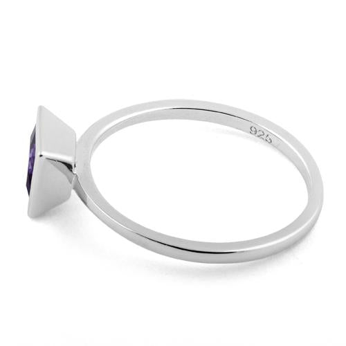 Sterling Silver Princess Cut Solitaire Amethyst CZ Ring