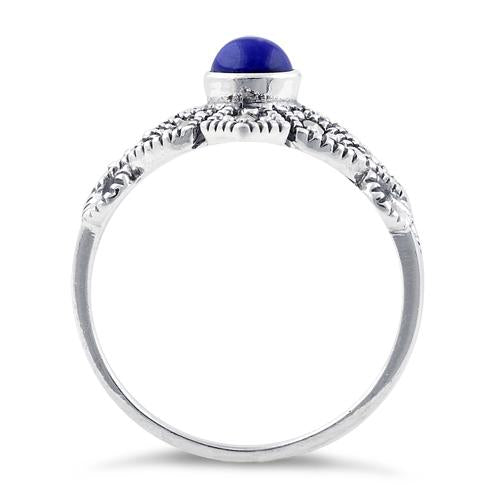 Sterling Silver Blue Lapis Crown Marcasite Ring