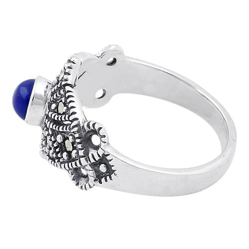 Sterling Silver Blue Lapis Crown Marcasite Ring