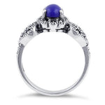 Sterling Silver Blue Lapis Flower Hearts Marcasite Ring