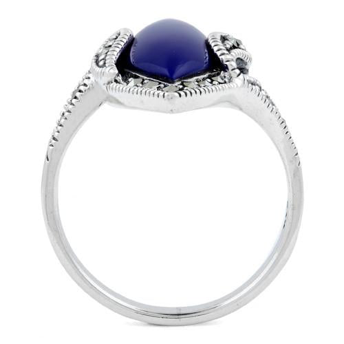 Sterling Silver Blue Lapis Marquise Marcasite Ring