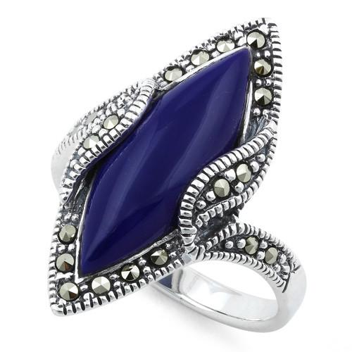 Sterling Silver Blue Lapis Marquise Marcasite Ring