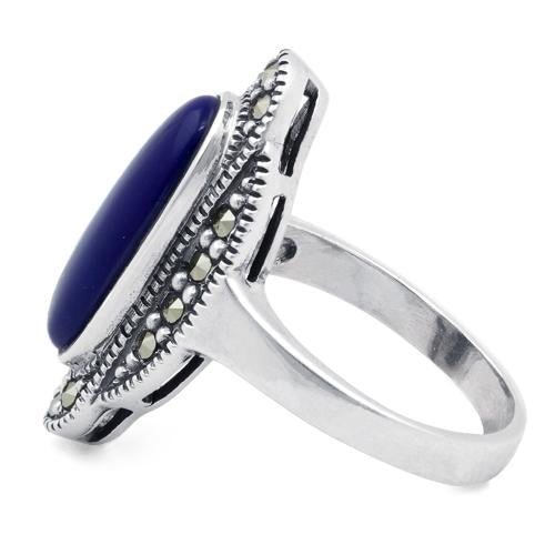 Sterling Silver Blue Lapis Oval Marcasite Ring