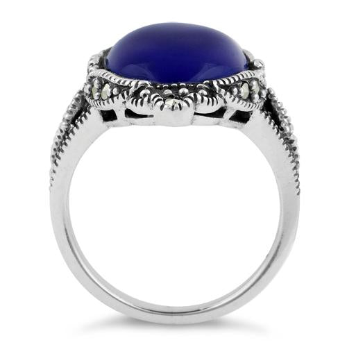 Sterling Silver Oval Blue Lapis Marcasite Ring