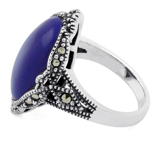 Sterling Silver Oval Blue Lapis Marcasite Ring