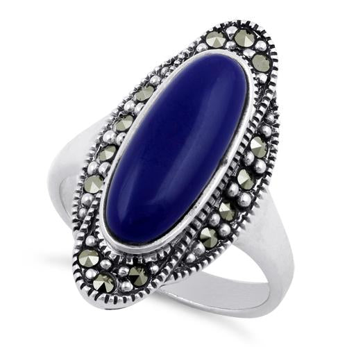 Sterling Silver Blue Lapis Oval Marcasite Ring