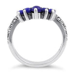 Sterling Silver Blue Lapis Pointed V Marcasite Ring