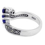 Sterling Silver Blue Lapis Pointed V Marcasite Ring