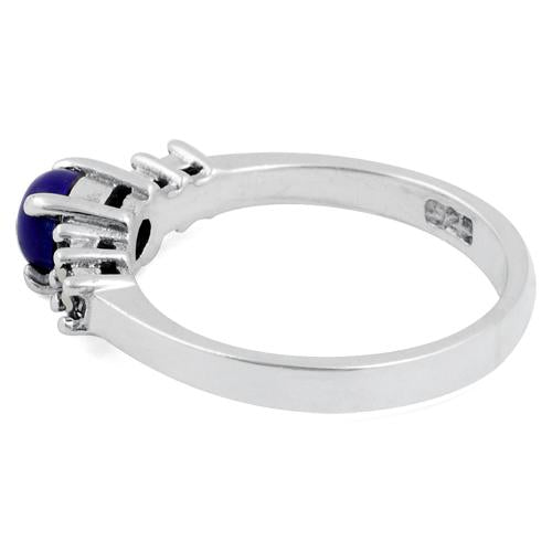 Sterling Silver Blue Lapis Round Marcasite Ring