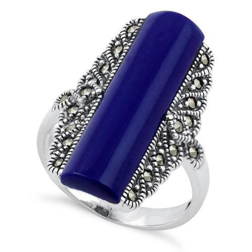 Sterling Silver Blue Lapis Tall Marcasite Ring