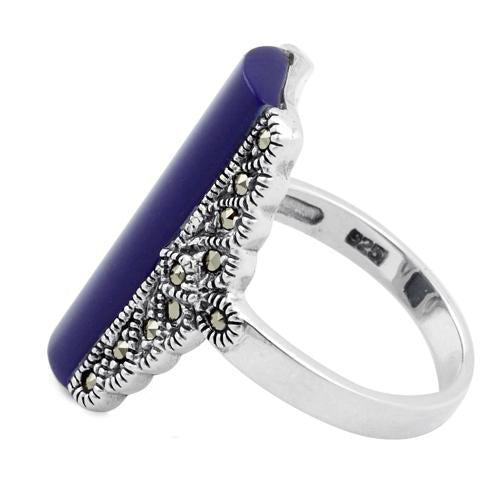 Sterling Silver Blue Lapis Tall Marcasite Ring