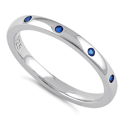 Sterling Silver Quadruplet Round Cut Blue Spinel CZ Ring
