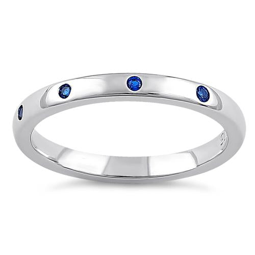 Sterling Silver Quadruplet Round Cut Blue Spinel CZ Ring