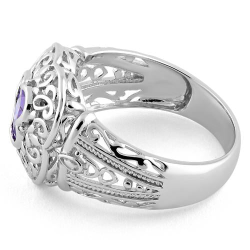 Sterling Silver Quatrefoil Amethyst CZ Ring