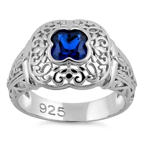 Sterling Silver Quatrefoil Blue Spinel CZ Ring