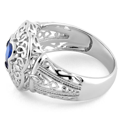 Sterling Silver Quatrefoil Blue Spinel CZ Ring