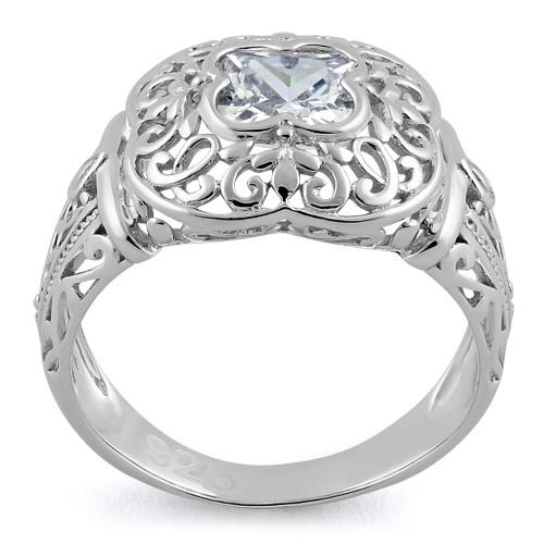 Sterling Silver Quatrefoil Clear CZ Ring