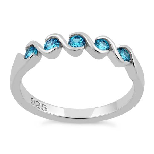 Sterling Silver Quintuple Aqua Blue CZ Ring