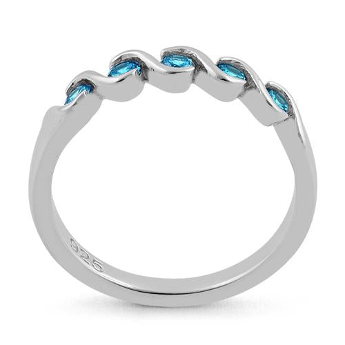 Sterling Silver Quintuple Aqua Blue CZ Ring