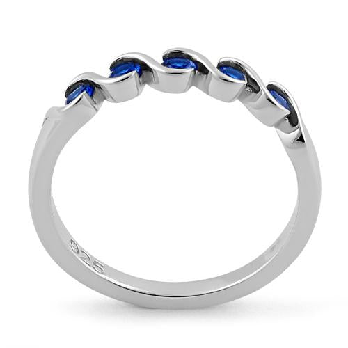 Sterling Silver Quintuple Blue Spinel CZ Ring