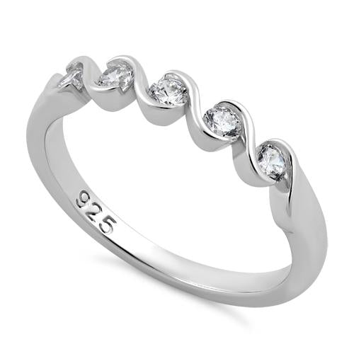 Sterling Silver Quintuple Clear CZ Ring