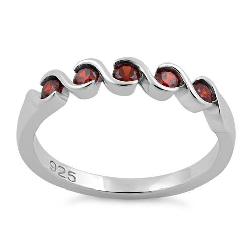 Sterling Silver Quintuple Dark Garnet CZ Ring