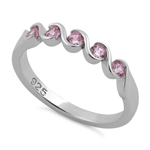 Sterling Silver Quintuple Pink CZ Ring