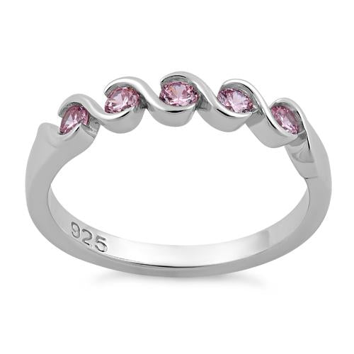 Sterling Silver Quintuple Pink CZ Ring