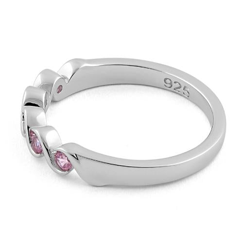 Sterling Silver Quintuple Pink CZ Ring