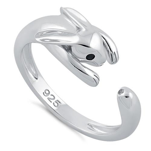 Sterling Silver Rabbit Black CZ Ring