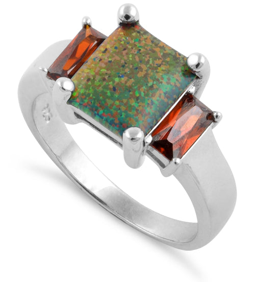 Sterling Silver Rainbow Lab Opal CZ Ring