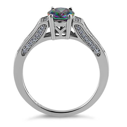 Sterling Silver Rainbow Oval Cut CZ Ring