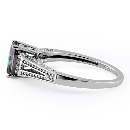 Sterling Silver Rainbow Oval Cut CZ Ring